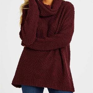 Altar’d State velvet soft popcorn cowl neck sweater, burgundy